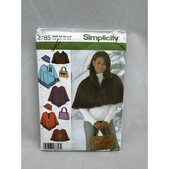 Simplicity 4785 Capelet Poncho Hat Bag Sewing Pattern Size XS Small Medium - Picture 1 of 5